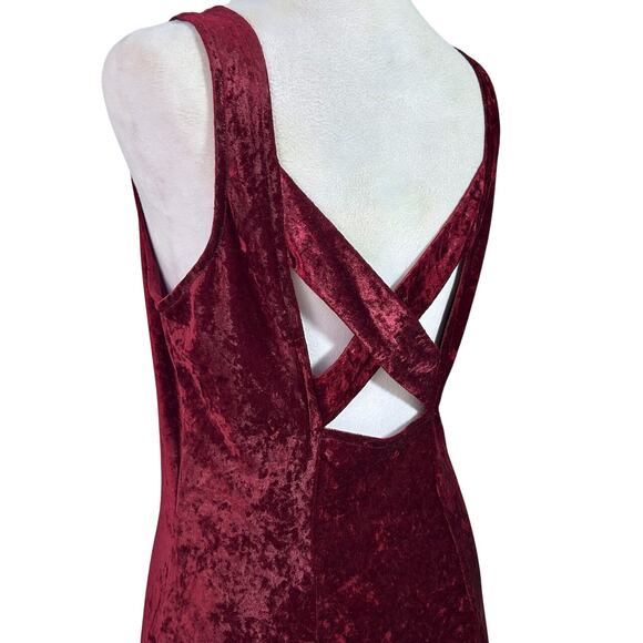 Vintage 90s Y2K Sexy Crushed Velvet Burgundy Dress Sleeveless Square Neck LARGE - Picture 6 of 11